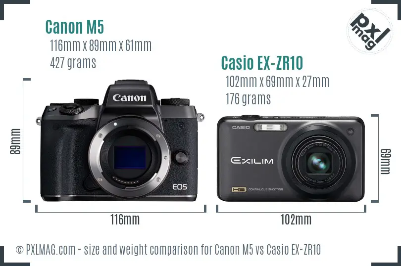 Canon M5 vs Casio EX-ZR10 size comparison