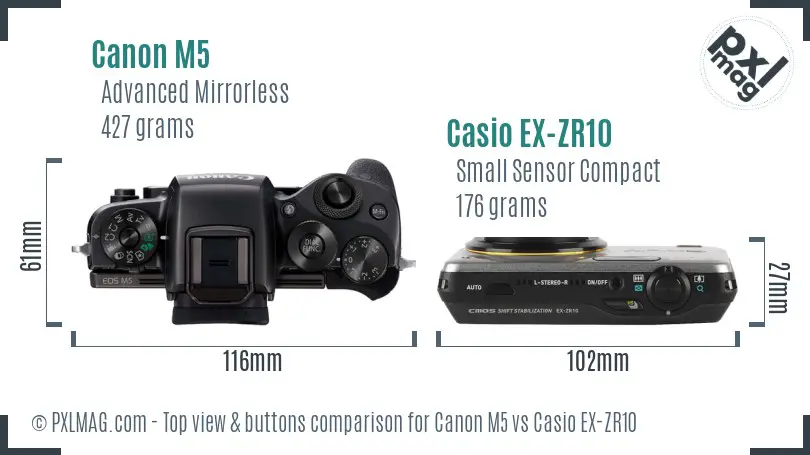 Canon M5 vs Casio EX-ZR10 top view buttons comparison