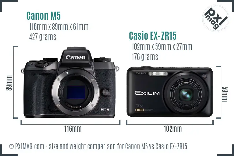 Canon M5 vs Casio EX-ZR15 size comparison