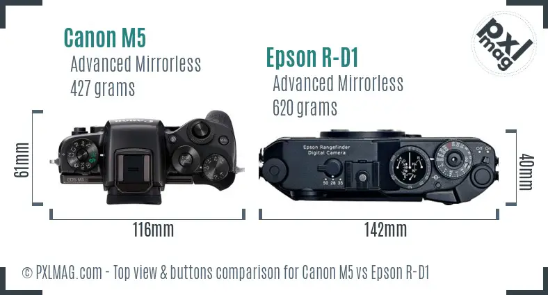 Canon M5 vs Epson R-D1 top view buttons comparison