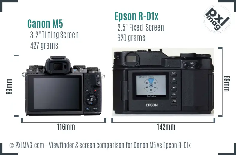 Canon M5 vs Epson R-D1x Screen and Viewfinder comparison