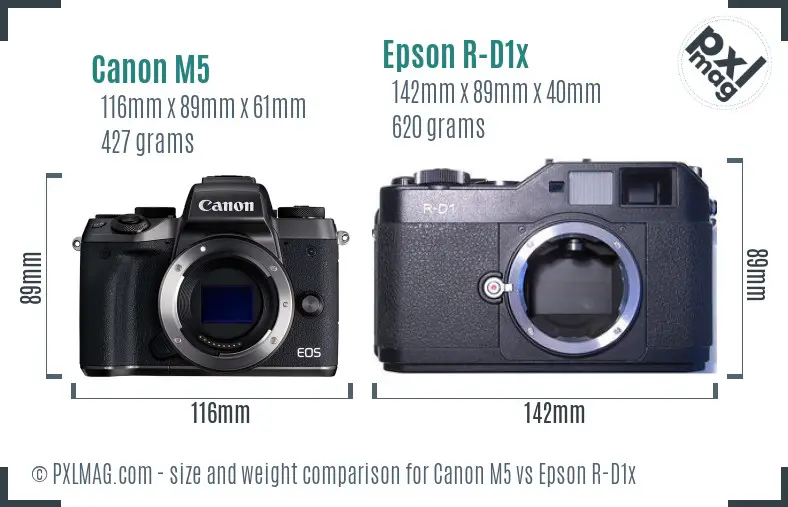 Canon M5 vs Epson R-D1x size comparison