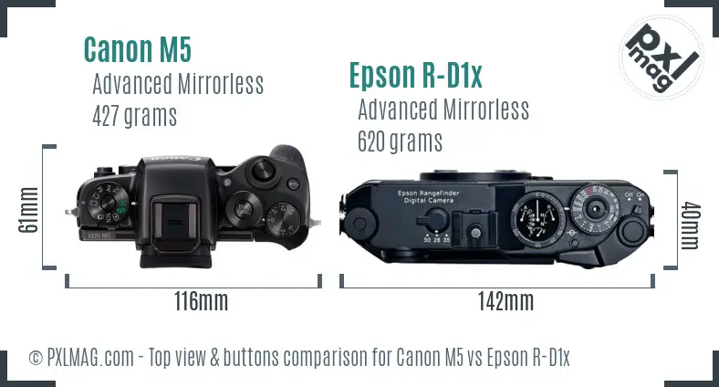 Canon M5 vs Epson R-D1x top view buttons comparison