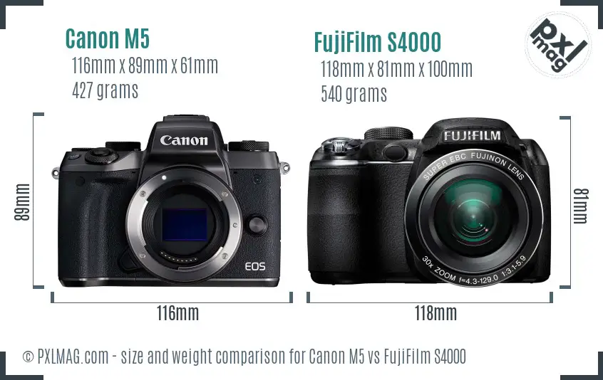 Canon M5 vs FujiFilm S4000 size comparison Canon M5 vs FujiFilm S4000 size comparison