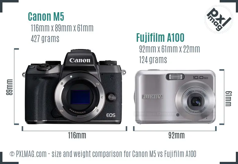 Canon M5 vs Fujifilm A100 size comparison