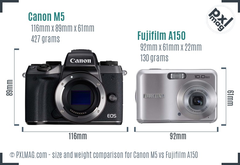 Canon M5 vs Fujifilm A150 size comparison