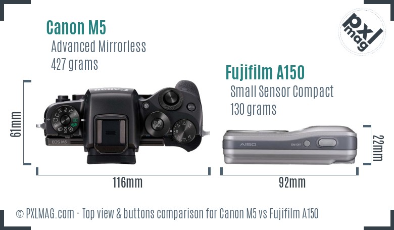 Canon M5 vs Fujifilm A150 top view buttons comparison