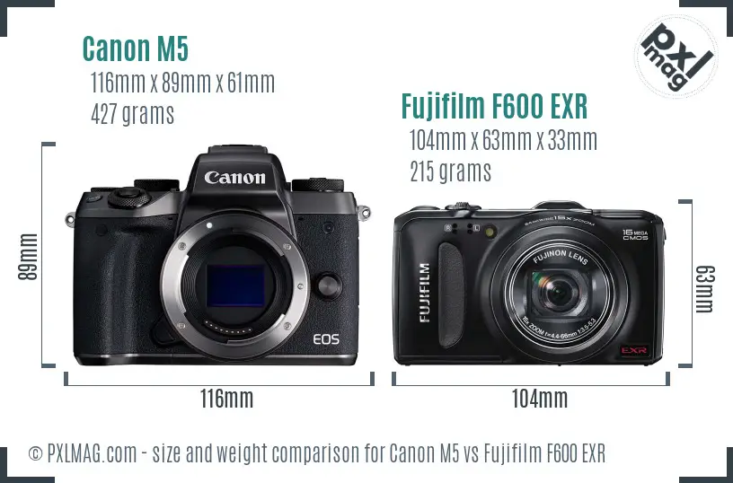 Canon M5 vs Fujifilm F600 EXR size comparison