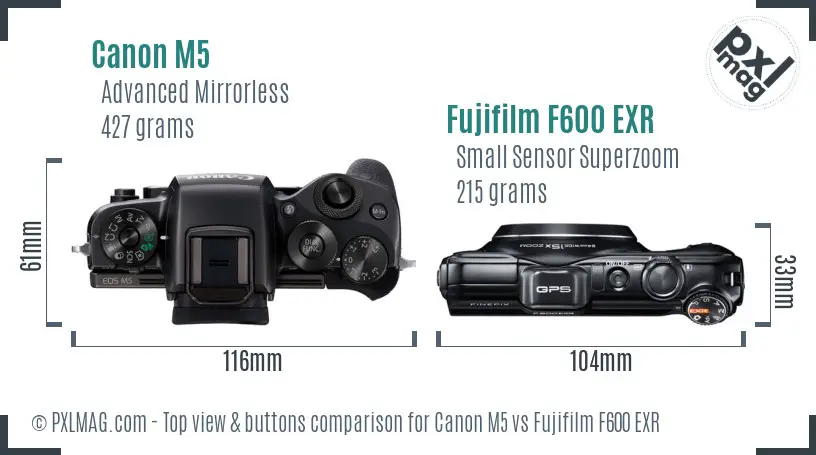 Canon M5 vs Fujifilm F600 EXR top view buttons comparison