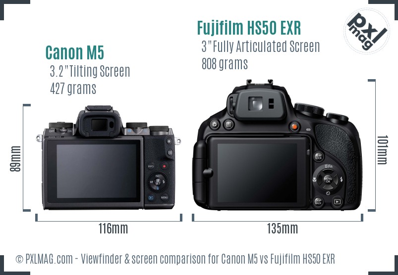 Canon M5 vs Fujifilm HS50 EXR Screen and Viewfinder comparison