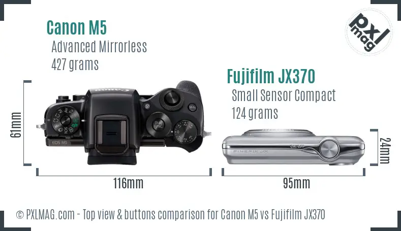 Canon M5 vs Fujifilm JX370 top view buttons comparison Canon M5 vs Fujifilm JX370 top view buttons comparison