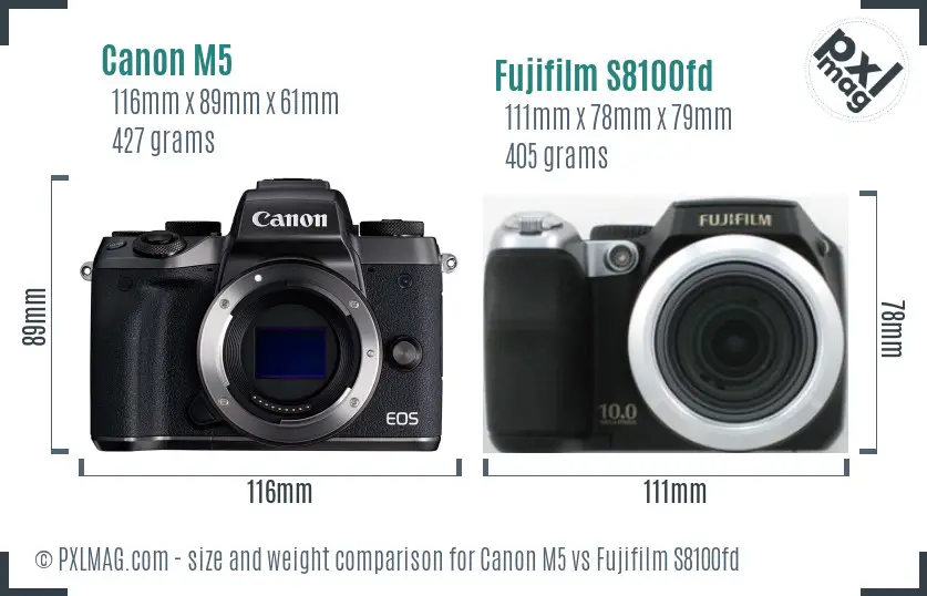 Canon M5 vs Fujifilm S8100fd size comparison