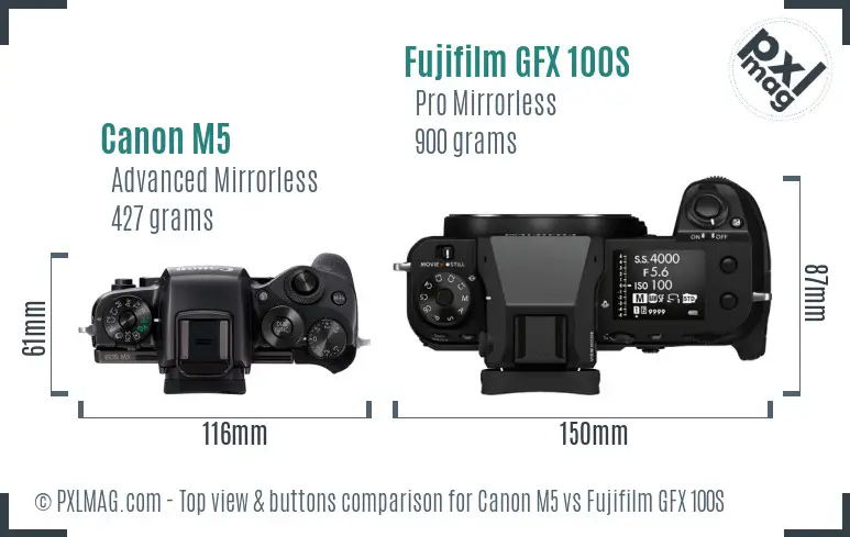 Canon M5 vs Fujifilm GFX 100S top view buttons comparison