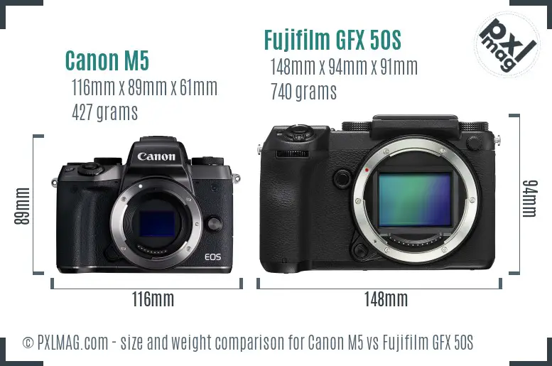 Canon M5 vs Fujifilm GFX 50S size comparison