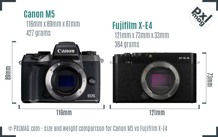Canon M5 vs Fujifilm X-E4 size comparison Canon M5 vs Fujifilm X-E4 size comparison