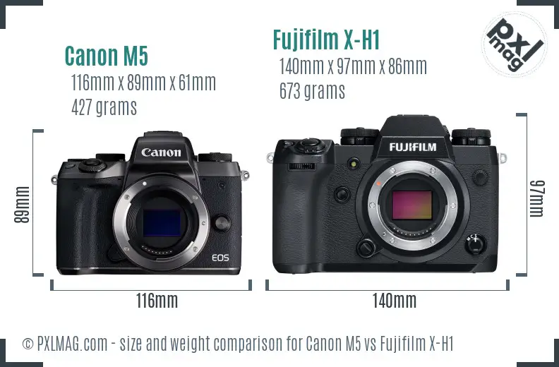 Canon M5 vs Fujifilm X-H1 size comparison