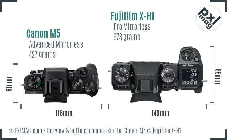 Canon M5 vs Fujifilm X-H1 top view buttons comparison