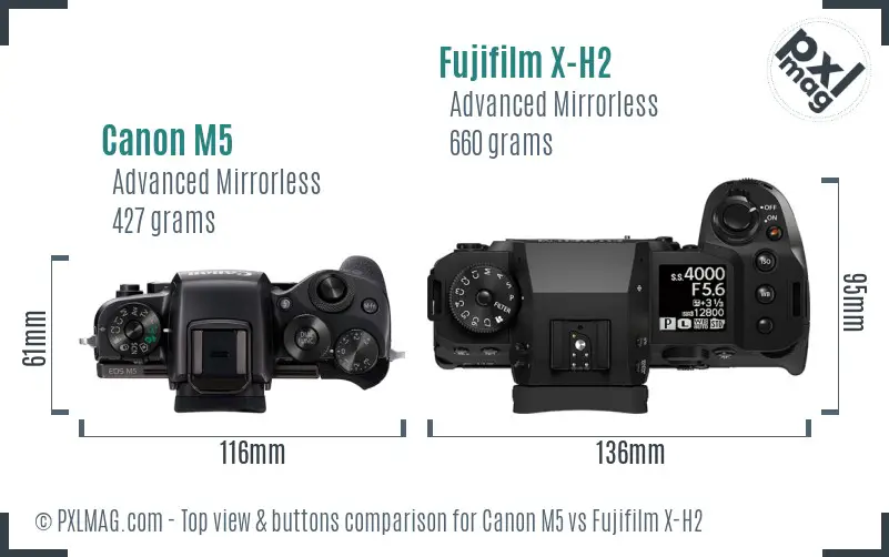 Canon M5 vs Fujifilm X-H2 top view buttons comparison