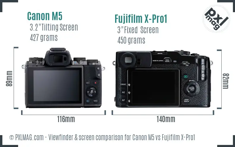 Canon M5 vs Fujifilm X-Pro1 Screen and Viewfinder comparison