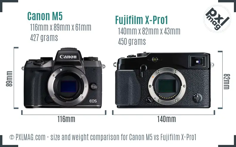 Canon M5 vs Fujifilm X-Pro1 size comparison