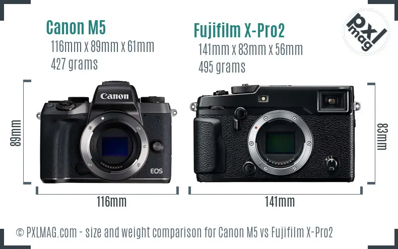 Canon M5 vs Fujifilm X-Pro2 size comparison