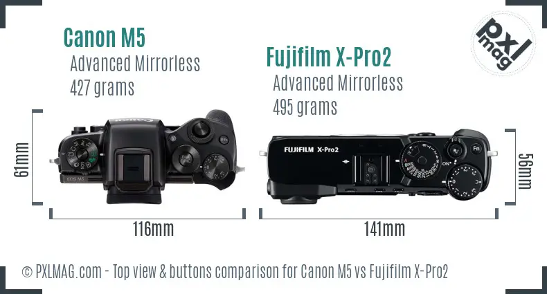 Canon M5 vs Fujifilm X-Pro2 top view buttons comparison