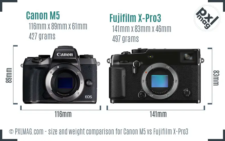 Canon M5 vs Fujifilm X-Pro3 size comparison