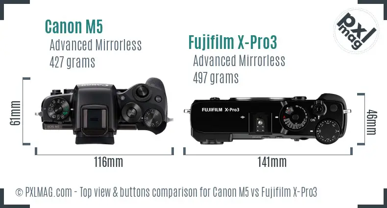 Canon M5 vs Fujifilm X-Pro3 top view buttons comparison