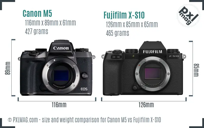 Canon M5 vs Fujifilm X-S10 size comparison