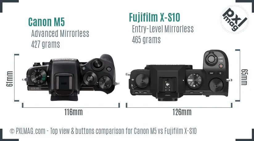 Canon M5 vs Fujifilm X-S10 top view buttons comparison