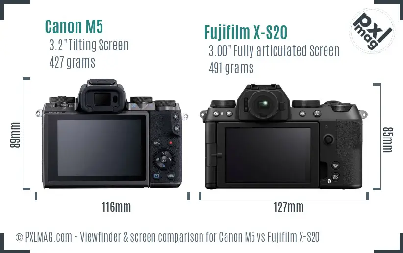 Canon M5 vs Fujifilm X-S20 Screen and Viewfinder comparison