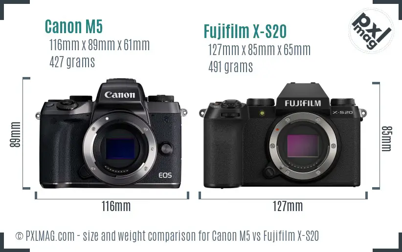 Canon M5 vs Fujifilm X-S20 size comparison