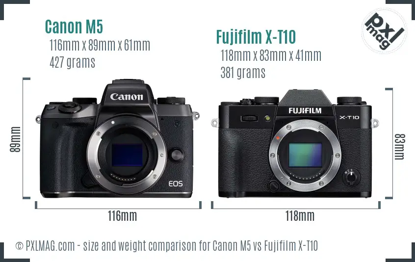Canon M5 vs Fujifilm X-T10 size comparison