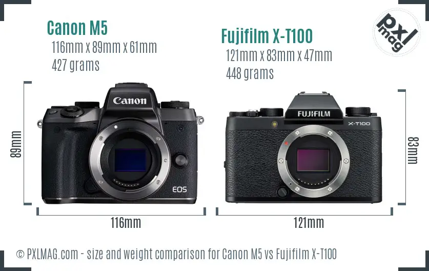 Canon M5 vs Fujifilm X-T100 size comparison