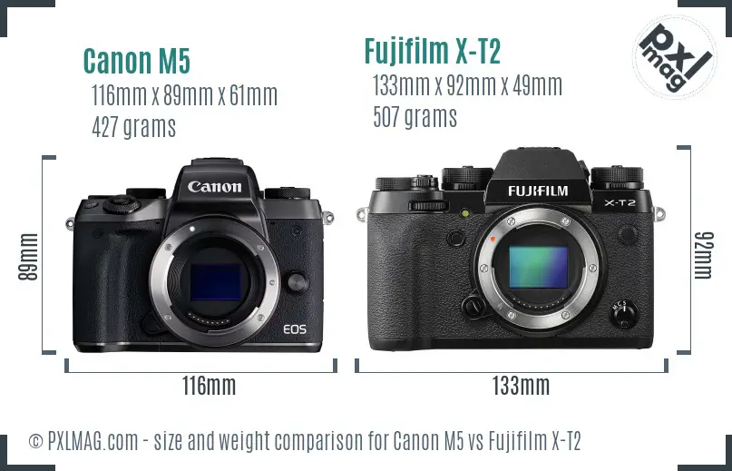 Canon M5 vs Fujifilm X-T2 size comparison Canon M5 vs Fujifilm X-T2 size comparison