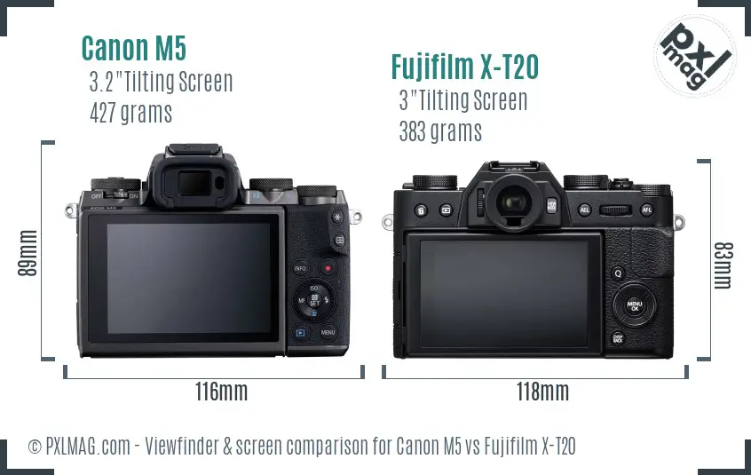 Canon M5 vs Fujifilm X-T20 Screen and Viewfinder comparison