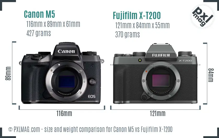 Canon M5 vs Fujifilm X-T200 size comparison