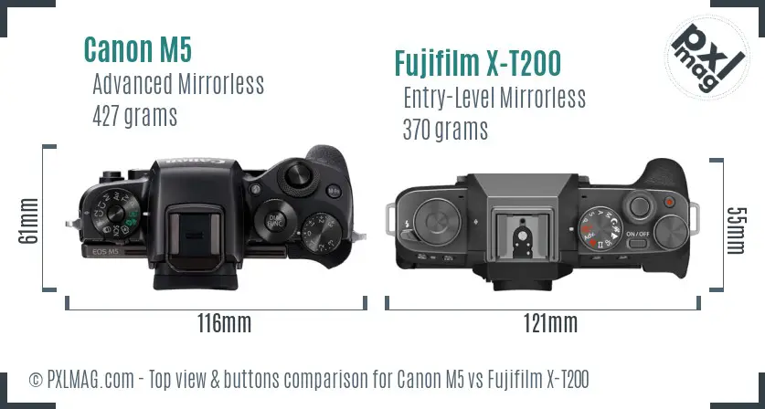Canon M5 vs Fujifilm X-T200 top view buttons comparison