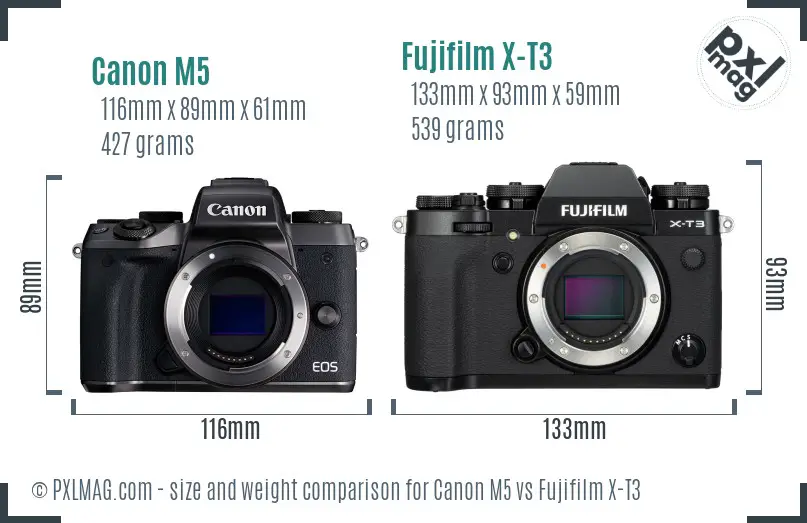 Canon M5 vs Fujifilm X-T3 size comparison