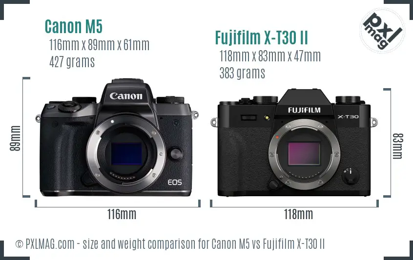 Canon M5 vs Fujifilm X-T30 II size comparison