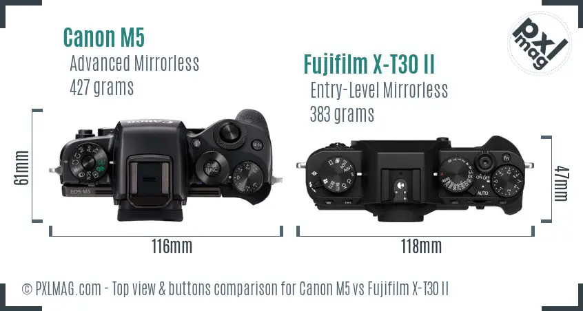 Canon M5 vs Fujifilm X-T30 II top view buttons comparison