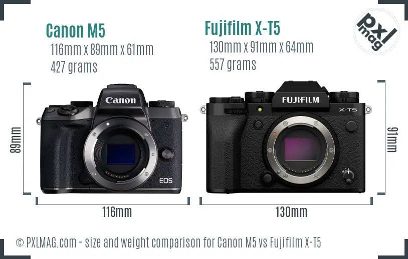 Canon M5 vs Fujifilm X-T5 size comparison