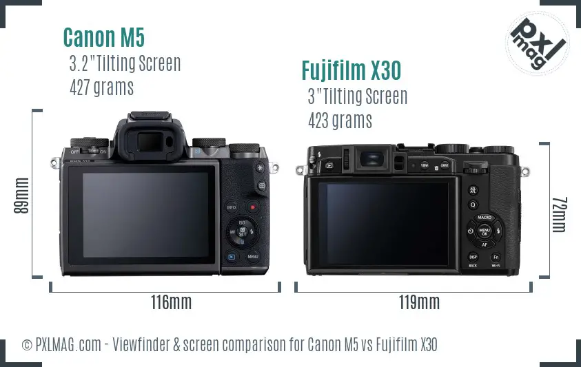 Canon M5 vs Fujifilm X30 Screen and Viewfinder comparison