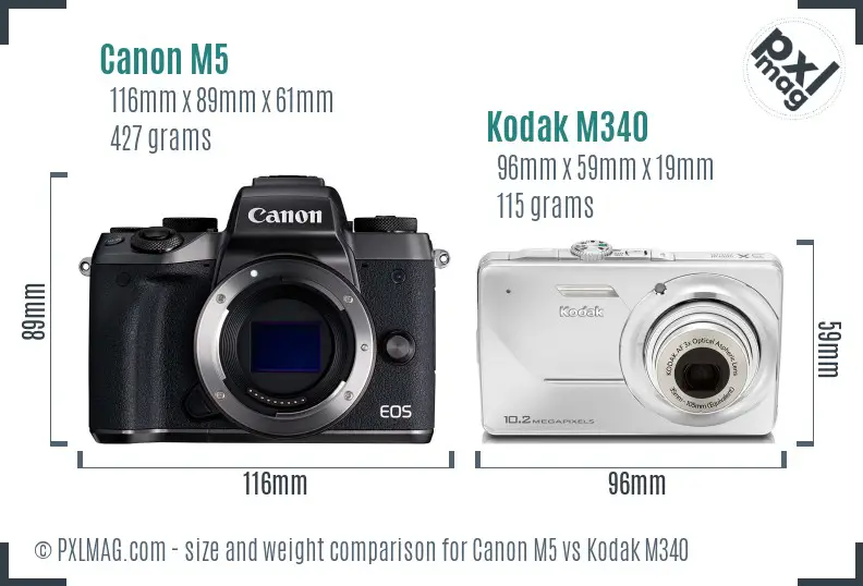 Canon M5 vs Kodak M340 size comparison