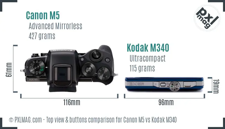 Canon M5 vs Kodak M340 top view buttons comparison