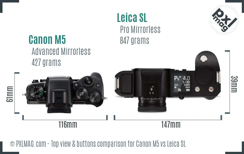 Canon M5 vs Leica SL top view buttons comparison