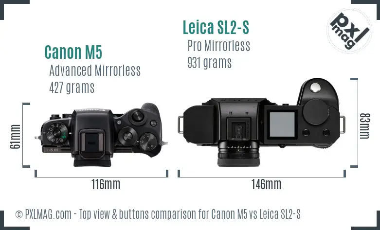 Canon M5 vs Leica SL2-S top view buttons comparison