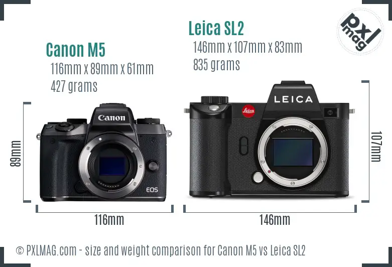Canon M5 vs Leica SL2 size comparison