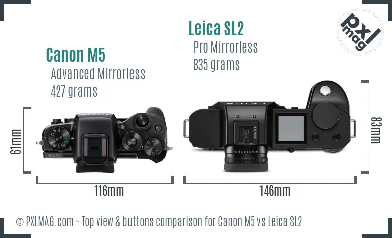 Canon M5 vs Leica SL2 top view buttons comparison