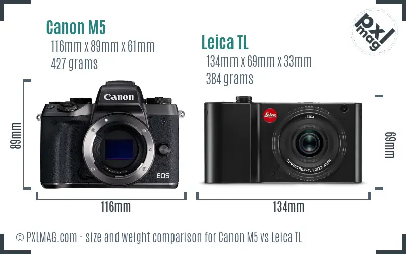 Canon M5 vs Leica TL size comparison